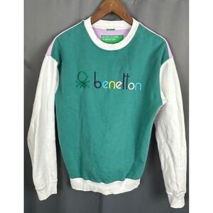 United Colors of Benetton Vintage Colorblock Sweatshirt Teal Purple White Mens L